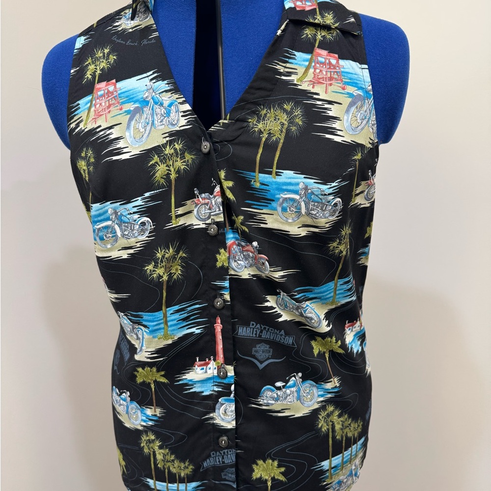 Harley-Davidson Black Graphic Sleeveless collared shirt